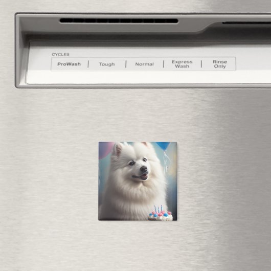 Amerikaanse eskimo-hond met ballonnen verjaardag magneet (Insitu (Vaatwasser))