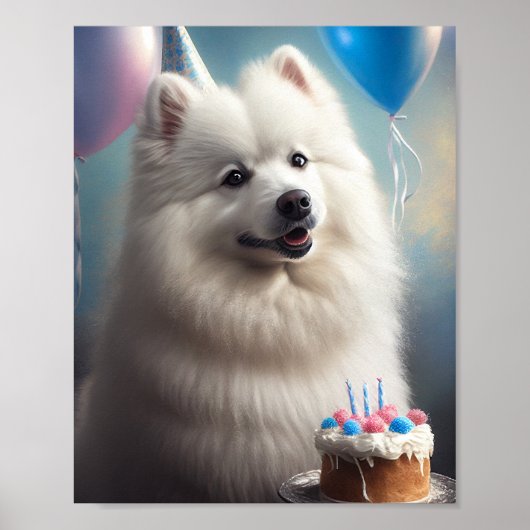 Amerikaanse eskimo-hond met ballonnen verjaardag poster (Voorkant)
