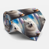 Amerikaanse eskimo-hond met ballonnen verjaardag stropdas (Opgerold)