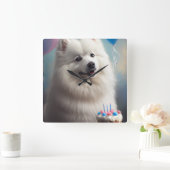 Amerikaanse eskimo-hond met ballonnen verjaardag vierkante klok (Huis)