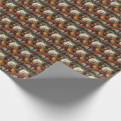 Amerikaanse Eskimo hond met kerstcadeaus open haar Cadeaupapier (Hoek)