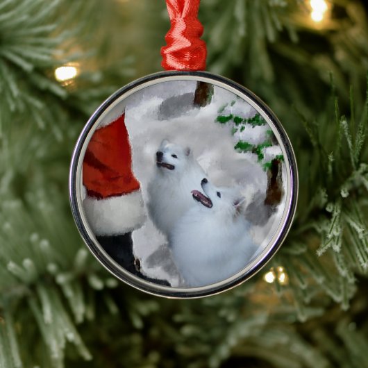 Amerikaanse Eskimo hond met Kerstmis Metalen Ornament (Boom)