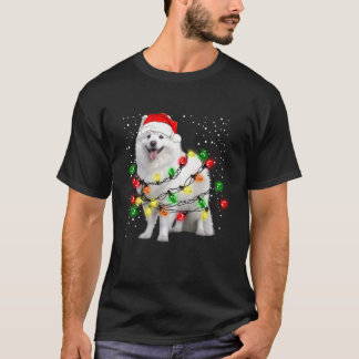 Amerikaanse Eskimo hond met lichtjes voor Kerstmis T-shirt