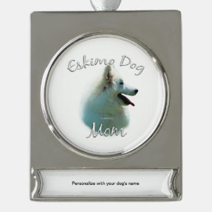 Amerikaanse Eskimo Hond Moeder 2 Verzilverd Banner Ornament