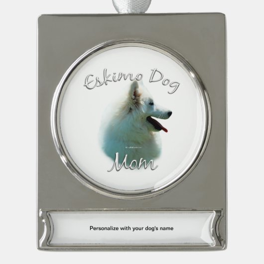 Amerikaanse Eskimo Hond Moeder 2 Verzilverd Banner Ornament (Voorkant)