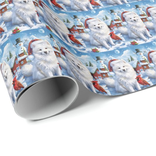 Amerikaanse Eskimo Hond Winter Wonderland Kerstmis Cadeaupapier (Rol Hoek)