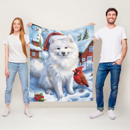 Amerikaanse Eskimo Hond Winter Wonderland Kerstmis Fleece Deken (In situ)