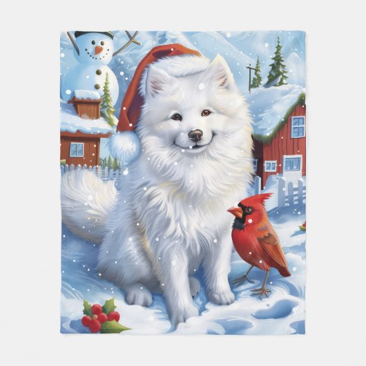 Amerikaanse Eskimo Hond Winter Wonderland Kerstmis Fleece Deken (Voorkant)