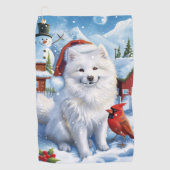 Amerikaanse Eskimo Hond Winter Wonderland Kerstmis Golfhanddoek (Voorkant)