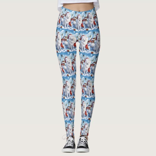 Amerikaanse Eskimo Hond Winter Wonderland Kerstmis Leggings (Voorkant)