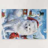 Amerikaanse Eskimo Hond Winter Wonderland Kerstmis Legpuzzel (Horizontaal)