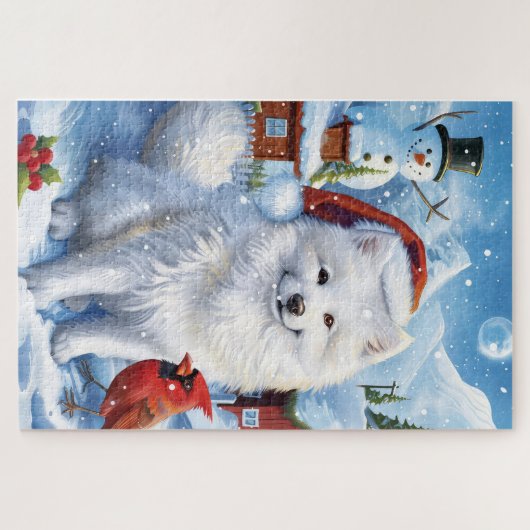 Amerikaanse Eskimo Hond Winter Wonderland Kerstmis Legpuzzel (Horizontaal)