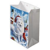 Amerikaanse Eskimo Hond Winter Wonderland Kerstmis Medium Cadeauzakje (Voorkant Gekanteld)