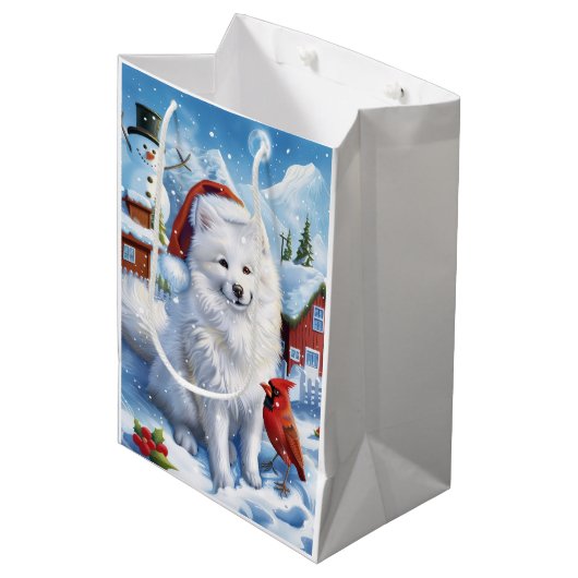 Amerikaanse Eskimo Hond Winter Wonderland Kerstmis Medium Cadeauzakje (Voorkant Gekanteld)