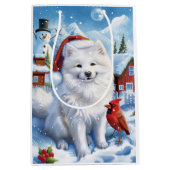 Amerikaanse Eskimo Hond Winter Wonderland Kerstmis Medium Cadeauzakje (Voorkant)