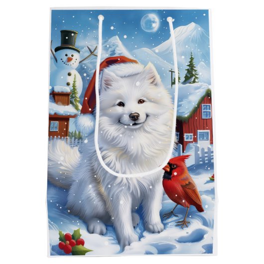Amerikaanse Eskimo Hond Winter Wonderland Kerstmis Medium Cadeauzakje (Achterkant)