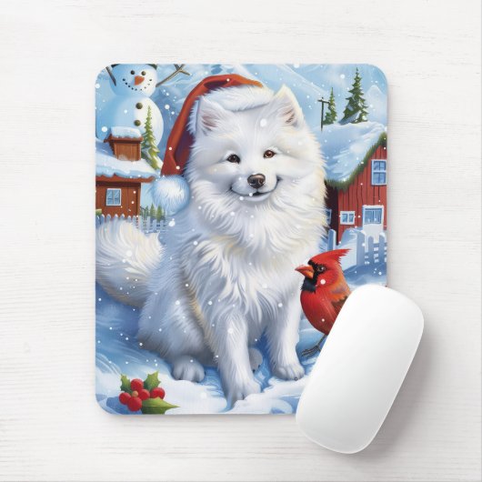 Amerikaanse Eskimo Hond Winter Wonderland Kerstmis Muismat (Met muis)