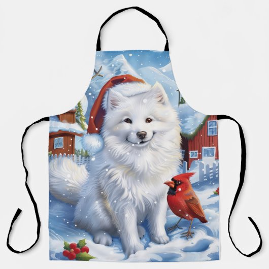 Amerikaanse Eskimo Hond Winter Wonderland Kerstmis Schort (Voorkant)