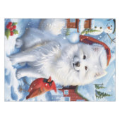 Amerikaanse Eskimo Hond Winter Wonderland Kerstmis Tafelkleed (Voorkant (Horizontaal))
