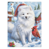 Amerikaanse Eskimo Hond Winter Wonderland Kerstmis Tafelkleed (Voorkant)