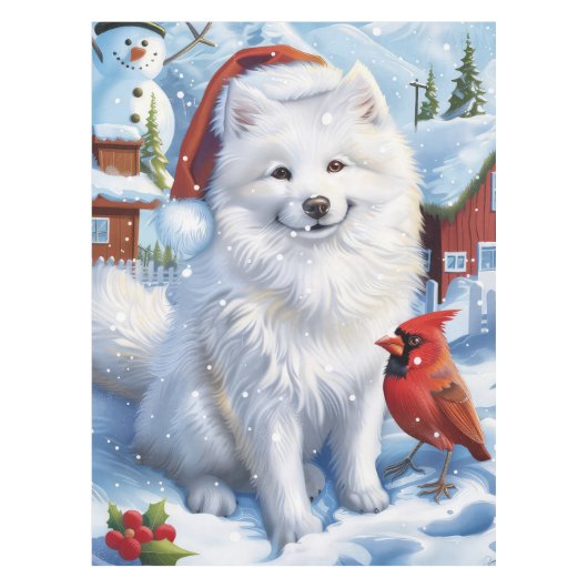 Amerikaanse Eskimo Hond Winter Wonderland Kerstmis Tafelkleed (Voorkant)
