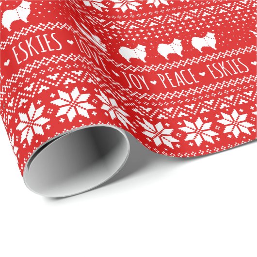 Amerikaanse Eskimo Honden Kerstmis Eskies Vakantie Cadeaupapier (Rol Hoek)