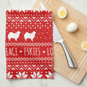 Amerikaanse Eskimo Honden Kerstmis Eskies Vakantie Theedoek (Quarter Fold)