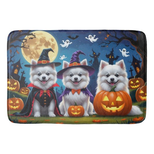 Amerikaanse Eskimo Honden Pompoen Halloween Grappi Badmat (Voorkant)