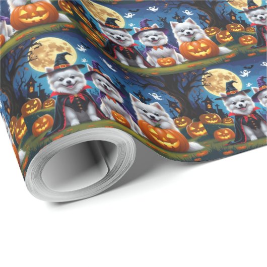Amerikaanse Eskimo Honden Pompoen Halloween Grappi Cadeaupapier (Rol Hoek)
