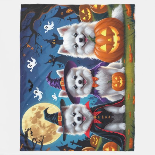 Amerikaanse Eskimo Honden Pompoen Halloween Grappi Fleece Deken (Voorkant)