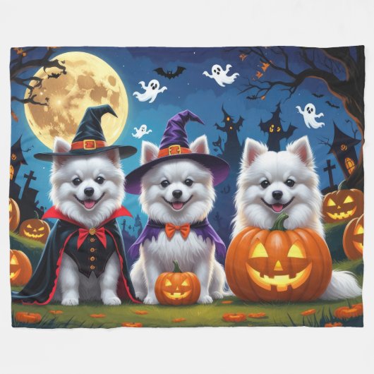 Amerikaanse Eskimo Honden Pompoen Halloween Grappi Fleece Deken (Voorkant (Horizontaal))