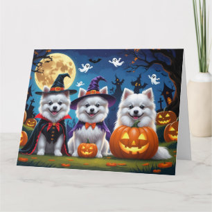 Amerikaanse Eskimo-honden Pompoen Halloween Grappi Kaart