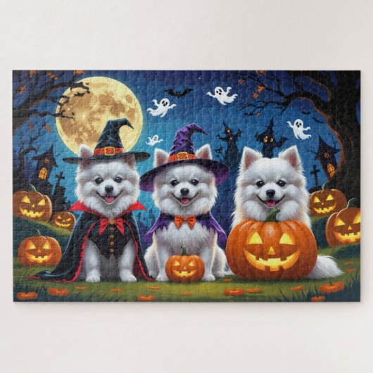 Amerikaanse Eskimo Honden Pompoen Halloween Grappi Legpuzzel (Horizontaal)