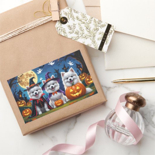Amerikaanse Eskimo Honden Pompoen Halloween Grappi Rechthoekige Sticker (Geschenken)