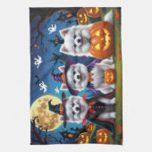 Amerikaanse Eskimo Honden Pompoen Halloween Grappi Theedoek (Verticaal)