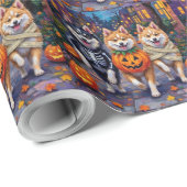 Amerikaanse Eskimo Honden Trick-or-Treating Hallow Cadeaupapier (Rol Hoek)