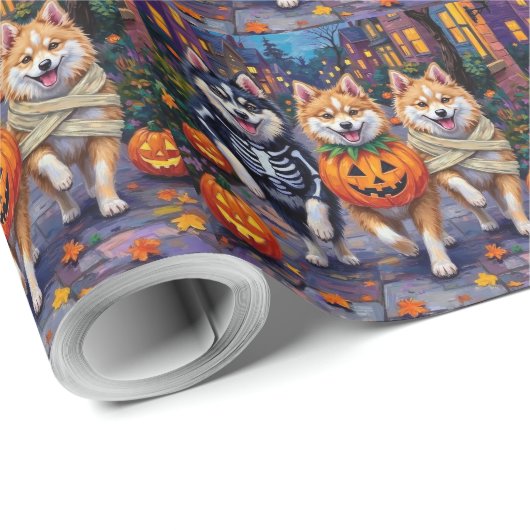 Amerikaanse Eskimo Honden Trick-or-Treating Hallow Cadeaupapier (Rol Hoek)