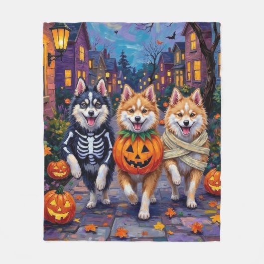 Amerikaanse Eskimo Honden Trick-or-Treating Hallow Fleece Deken (Voorkant)