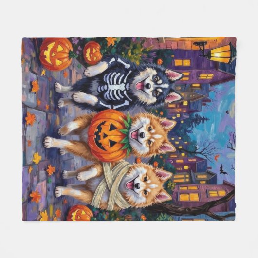Amerikaanse Eskimo Honden Trick-or-Treating Hallow Fleece Deken (Voorkant (Horizontaal))