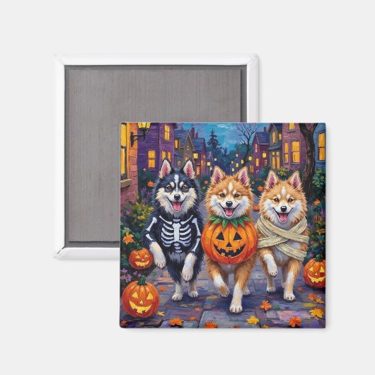 Amerikaanse Eskimo-honden Trick-or-Treating Hallow Magneet (Voorkant / Achterkant)
