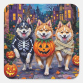 Amerikaanse Eskimo Honden Trick-or-Treating Hallow Vierkante Sticker (Voorkant)