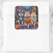 Amerikaanse Eskimo Honden Trick-or-Treating Hallow Vierkante Sticker (Tas)