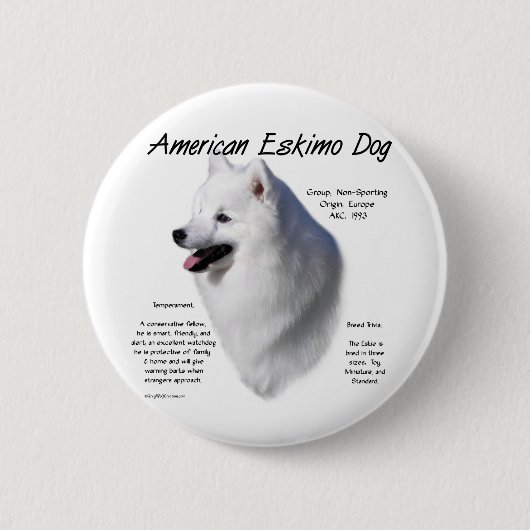 Amerikaanse Eskimo hondengeschiedenis; Alles over  Ronde Button 5,7 Cm (Voorkant)