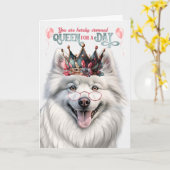 Amerikaanse Eskimo Hondenkoningin voor Dag Grappig Kaart (Gele Bloem)