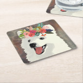 Amerikaanse Eskimo Hondenras Flower Crown Kartonnen Onderzetters (Schuin)