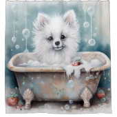 Amerikaanse eskimo in badkuip Waterverf hondenkuns Douchegordijn (Voorkant)