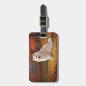 Amerikaanse Eskimo in herfstbladeren Herfst geïnsp Bagagelabel (Voorkant verticaal)