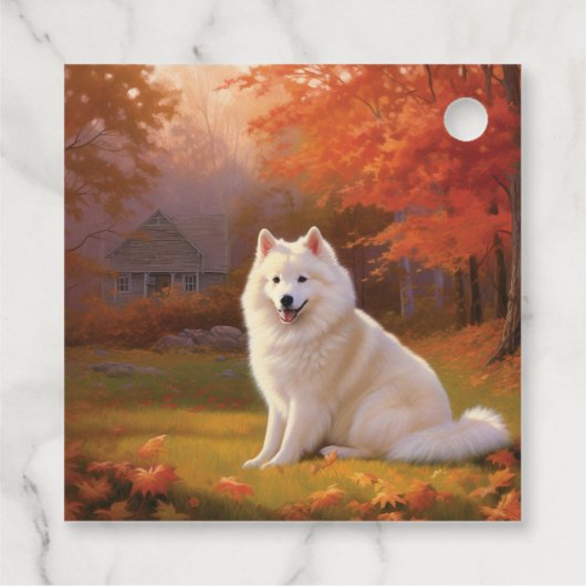 Amerikaanse Eskimo in herfstbladeren Herfst geïnsp Bedankjes Labels (Achterkant)