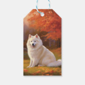 Amerikaanse Eskimo in herfstbladeren Herfst geïnsp Cadeaulabel (Achterkant)