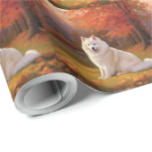 Amerikaanse Eskimo in herfstbladeren Herfst geïnsp Cadeaupapier (Rol Hoek)